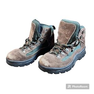 L.L. Bean Brown Green Gore Tex Kids Suede & Canvas Hiking and Trail Boots Size 1